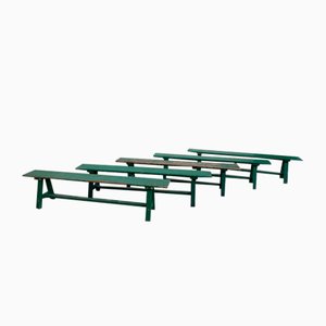 Patinated Guinguette Benches, Set of 5