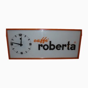 Cartel luminoso con reloj de Caffè Roberta, Italy, años 90