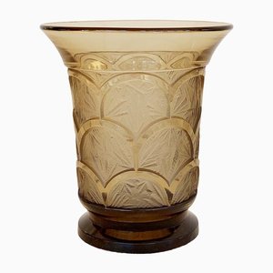 Art Deco Vase in Smoked Glass from Verlys, France, 1970s