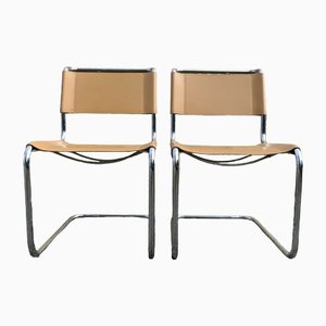 B33 Freischwinger Esszimmerstühle mit Ledersitzen von Marcel Breuer für Thonet, 2er Set