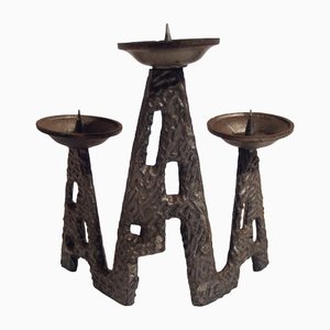 Brutalist Cast Iron Candle Holder, 1970s