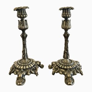 Candelabros Regency antiguos de latón, 1825. Juego de 2