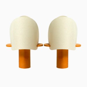 Minimalistic Oak Table Lamps with Lunopal Shades from Domus, 1980s, Set of 2