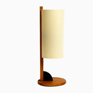 Large Minimalist Teak Table Lamp with Lunopal Shade from Domus, 1980s