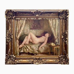 Henri Montassier, desnudo impresionista, 1910, óleo sobre tabla, enmarcado
