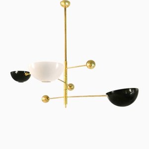 Italian Adjustable Counterweight Ceiling Lamp in Brass in Stilnovo Style, 1960s
