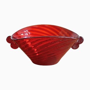 Concha de cristal de Murano rojo de Fulvio Bianconi para Venini, años 50