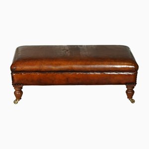 Chesterfield Hand-Dyed Leather Footstool on Brass Castors