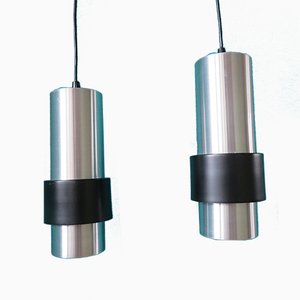 Mid-Century Hängelampen aus Gebürstetem Aluminium, 1960er, 2er Set