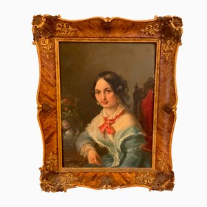 Joséphine Götzel-Sepolina, Portrait Biedermeier, 1800s, Huile sur Toile, Encadrée