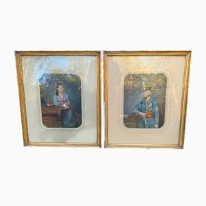 Portraits, 1800s, Oil Paintings, Framed, Set of 2