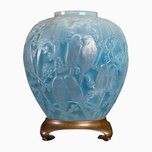 Vaso Parkeets in vetro opalino di René Lalique, 1919