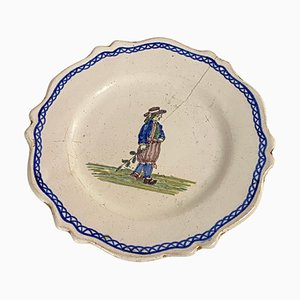 Antique French Moustier Faïence Plate, 1800s