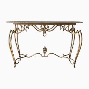 French Gilt Iron & Limestone Console Table attributed to René Prou, 1940s