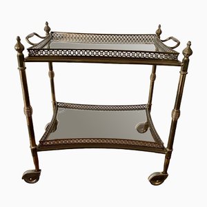 Neoclassical Brass Bar Cart with Glass Tops, 1950s