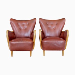 Mid-Century Shaped Leather Armchairs, 1950s, Set of 2