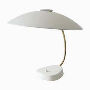 German Table Lamp in White Lacquered Metal and Brass, 1960s