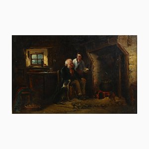 Dave Crockett, Intérieur de Cottage, 19ème Siècle, Huile sur Toile sur Panneau