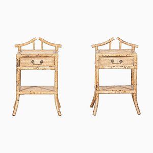 Mid-Century English Bamboo Bedside Tables, 1950s, Set of 2