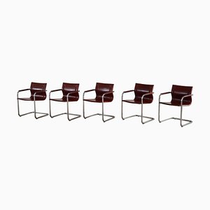 Italian Cantilever MG15 Armchairs in Leather by Matteo Grassi, 1970s, Set of 5