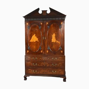 George III Cabinet in Mahogany and Inlaid Linen Press, 1780