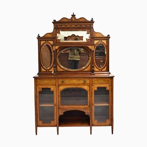 Credenza vittoriana in mogano intarsiato con schienale specchiato, 1890