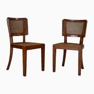 Chaises d'Appoint Style Colonial en Teck et Jonc, Set de 2