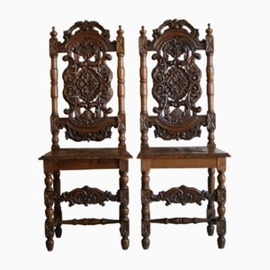 Victorian Carved Oak Dining Chairs, Set of 2