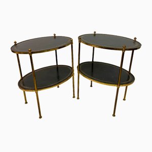 Mid-Century Etagere End Tables in Brass and Leather, 1960s, Set of 2