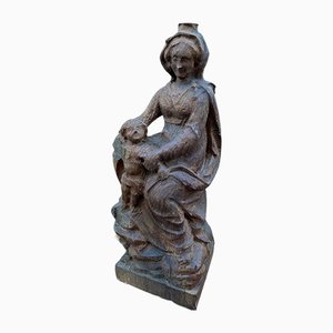 Virgin and Child Statue in Carved Oak, 1900s