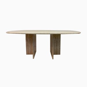 Vintage Oval Dining Table in Travertine, 1970s