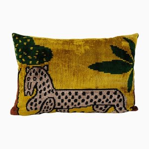 Housse de Coussin Tigre Doré Velours Ikat