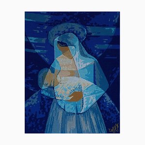 Embroidery Canvas with Virgin and Child After Louis Toffoli, 1960