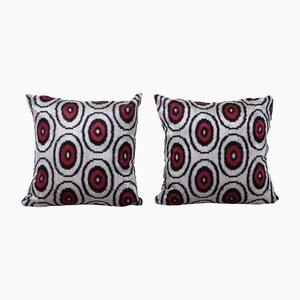 Red Polka Dot Ikat Cushion Covers, Set of 2