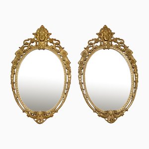 Antique French Gilt Brass Mirrors, 1930s, Set of 2