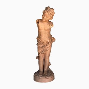 Statue d'Enfant Les Cerises en Terracotta par J Campos, 1800s