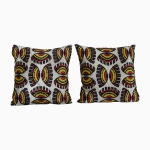 Silk and Velvet Ikat Cushion Covers, 2010s, Set of 2