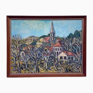 Fargie, Village Ucel Ardèche, 20th Century, Oil on Canvas, Framed