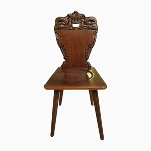 Brutalist Carved Chair with Grimace, 1890s