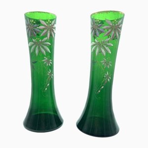Art Nouveau Green Vases from Legras, 1890s, Set of 2