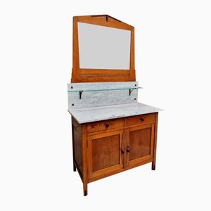 Art Deco Dressing Table Oak with Marble and Mirror
