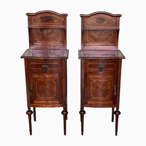19th Century Louis XVI Style Marquetry Nightstands with Bronze Hardware, Set of 2
