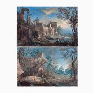 Italienischer Künstler, Landschaften, 1800, Tempera auf Leinwand, 2er Set
