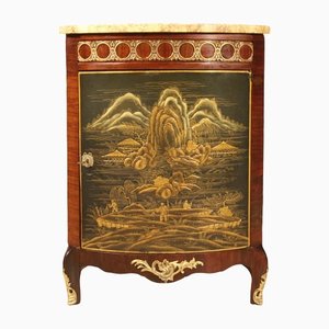 French Corner Cabinet in Chinoiserie Lacquered Mahogany, 1950