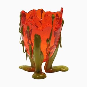 Vaso arancione chiaro e verde polvere opaco di Gaetano Pesce per Corsi Design