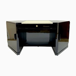 Modern French Art Deco Office Desk in Black Lacquer with Tapering Ends, 1930s