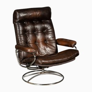 Buttoned Leather Swivel Chair, 1970