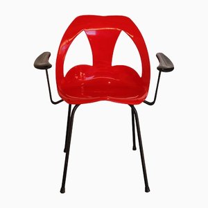 Chaise Vintage en Plastique Thermoformé Rouge et Métal, 1970