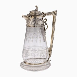 Antiker viktorianischer Claret Krug aus Silber & Glas von Gough & Silvester, 1865