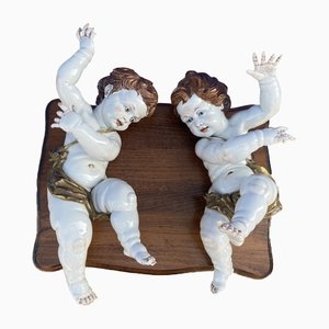 Porcelain Cherub Figures on Wall Plaque from Algora